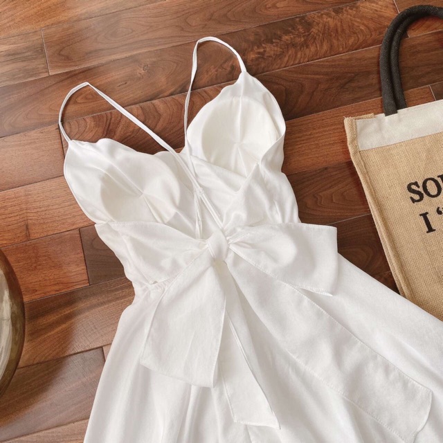 Váy maxi trắng đầm hở lưng dáng dài nơ sau mặc đi biển mặc váy hè 2021 (kèm hình thật)