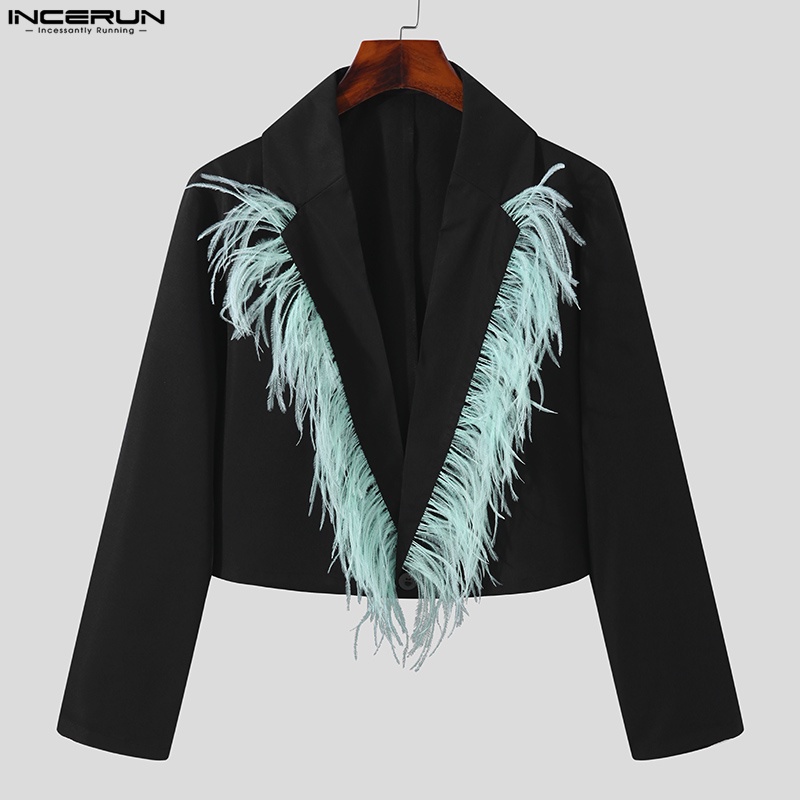 Áo khoác dáng ngắn INCERUN tay dài cổ chữ V thời trang cá tính cho nam