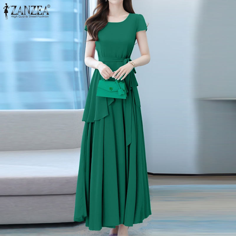 Đầm dài Zanzea tay ngắn cổ tròn thời trang dành cho nữ