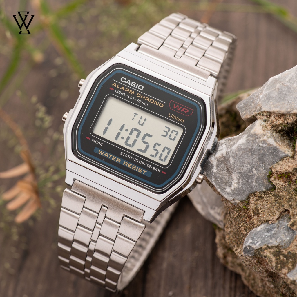Đồng Hồ Điện Tử Nam Casio WATCHSTORE A159WA-N1DF Thiết Kế Mặt Kính Nhựa 33.2mm, Dây Kim Loại, Vỏ Mạ Crom Chắc Chắn