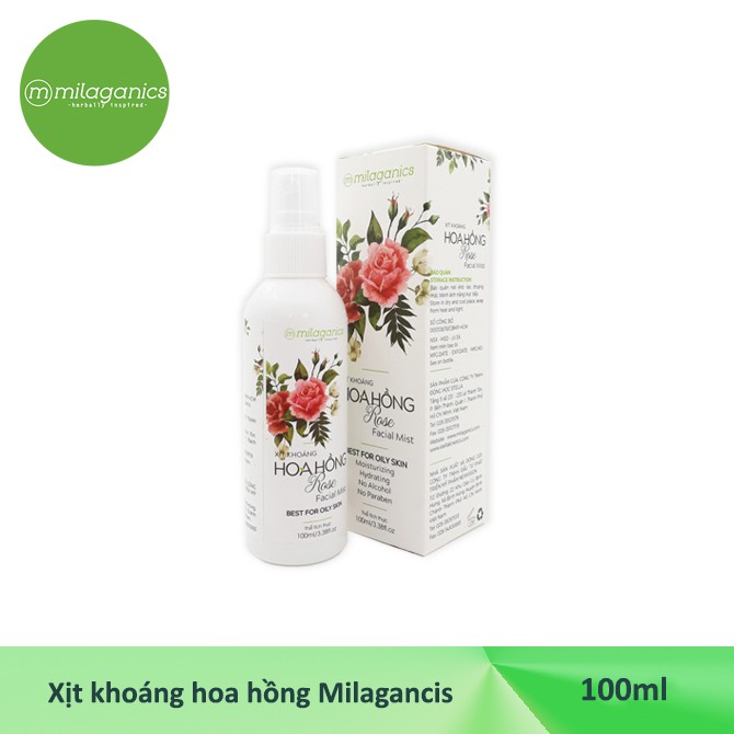 Xịt khoáng hoa hồng Milaganics cấp ẩm, kiềm dầu 100ml