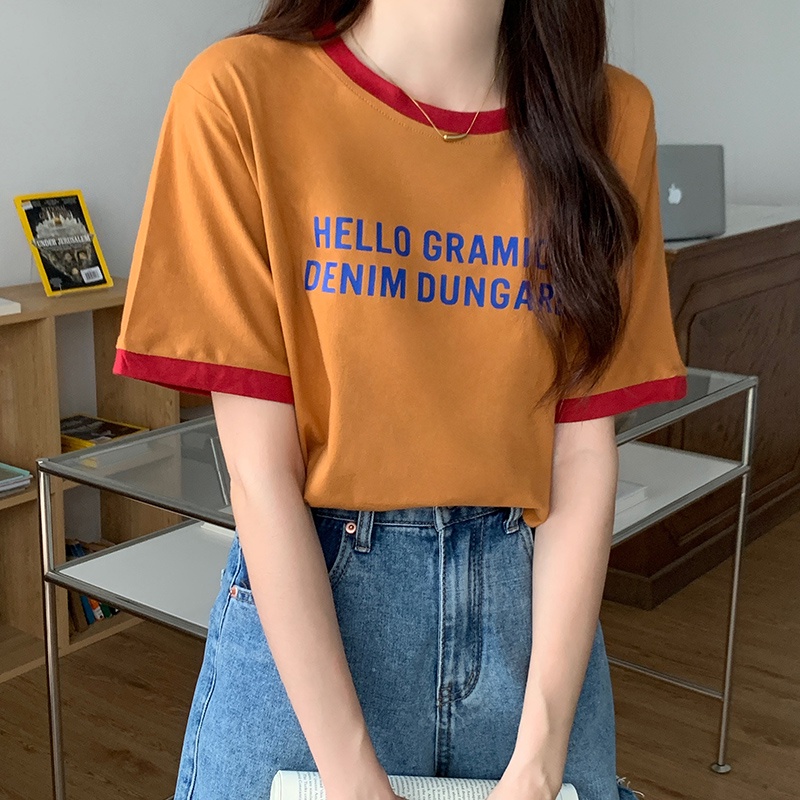 SUXI Áo Thun Ngắn Tay Cổ Tròn In Chữ Đơn Giản Thời Trang Mùa Hè Cho Nữ