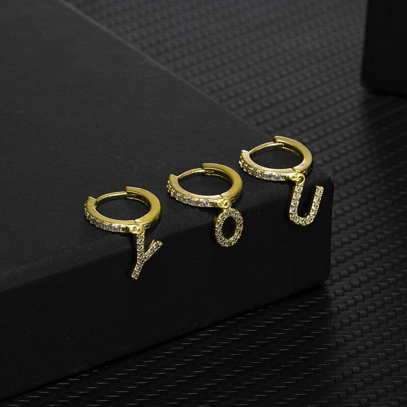 Khuyên tai RINHOO mặt trang trí chữ cái 26 mẫu tùy chọn mạ vàng 18K thời trang dành cho nữ