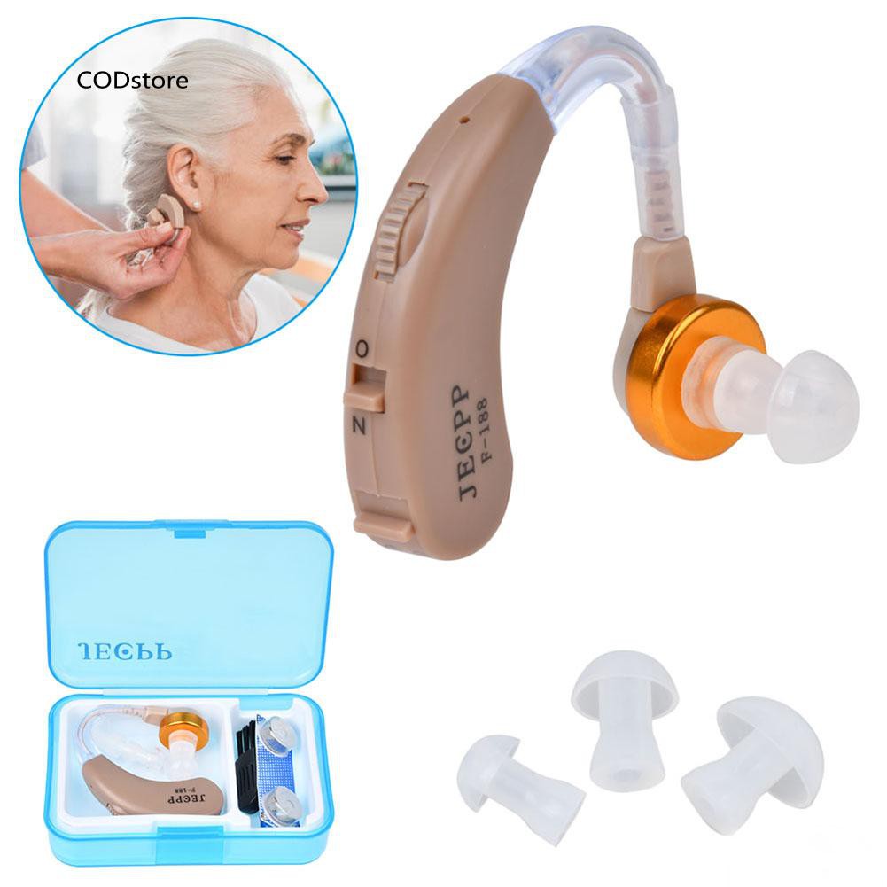 Bộ tai nghe trợ thính JECPP F-188 BTE có thể điều chỉnh mức độ âm thanh kèm phụ kiện tiện dụng cho người lớn tuổi