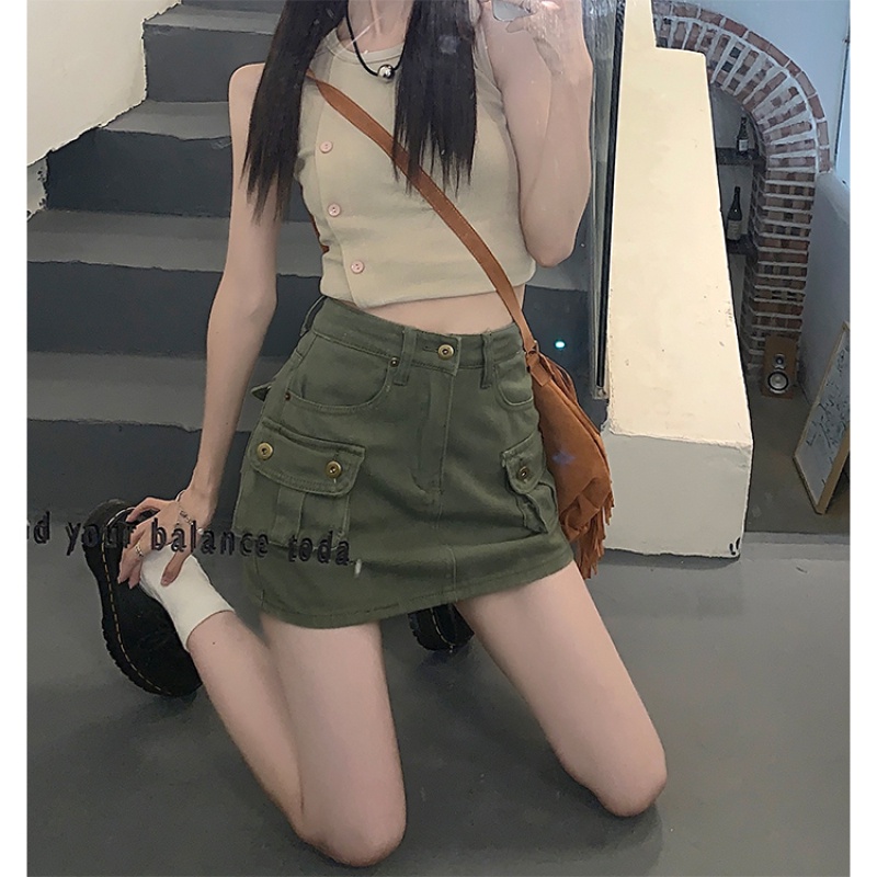 Chân Váy Jean Lưng Cao Thời Trang Mùa Hè Quyến Rũ Cho Nữ