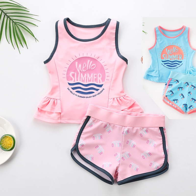 Đồ bơi bé gái, bộ bơi cho bé từ 2 đến 12 tuổi, size đại 46kg bikini 2 chi tiết SUMMER