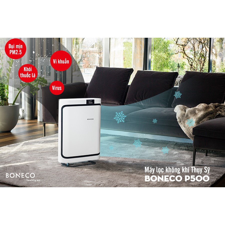 Máy Lọc Không Khí Cao Cấp BONECO P500 Chống Dị Ứng, Khử Mùi, Diệt Khuẩn, Lọc Bụi, Khuếch Tán/ Xông Tinh Dầu, <67m2