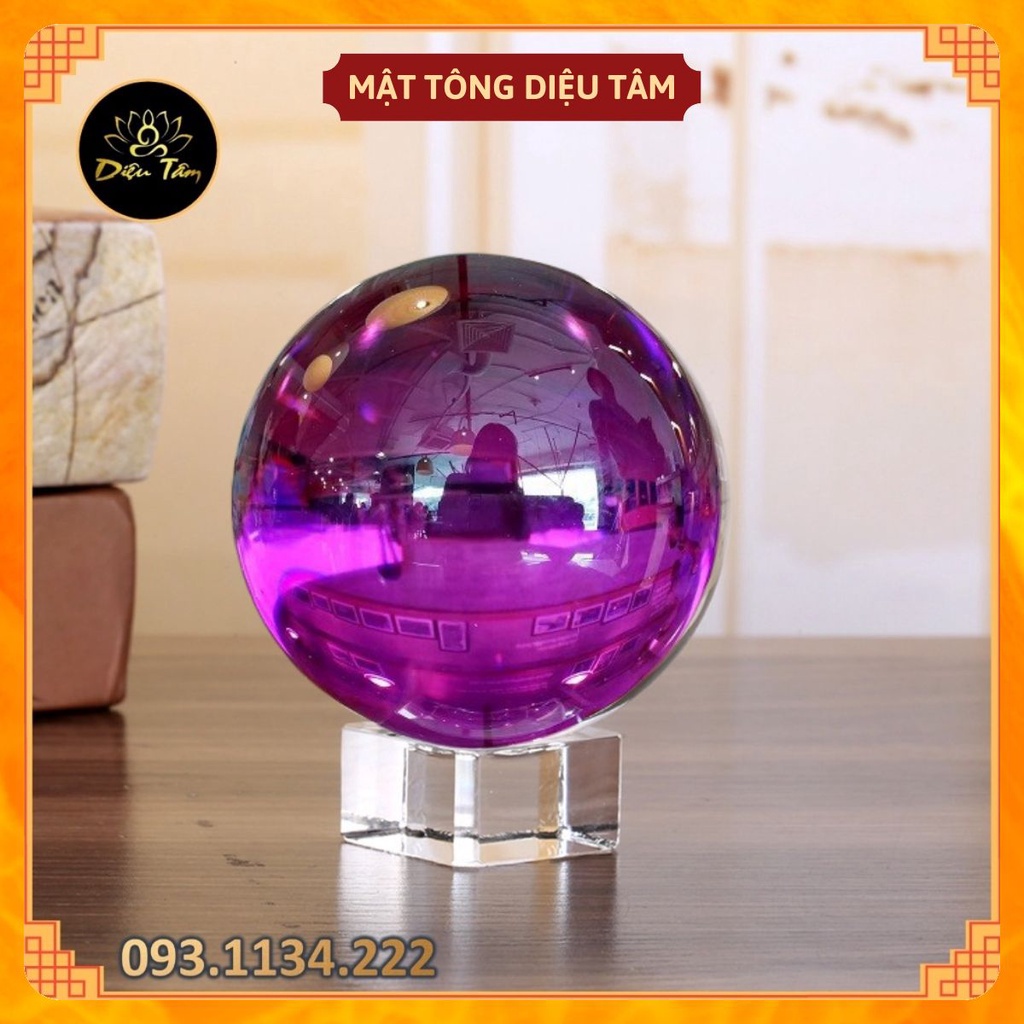 Quả Cầu Phong Thủy Thủy Tinh Tím - Hợp Mệnh Hỏa, Mệnh Thổ - Tặng Kèm Đế