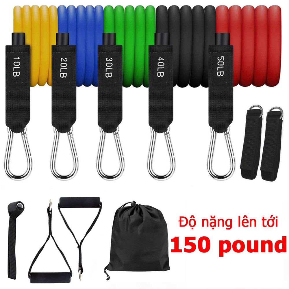 Bộ 5 dây ngũ sắc kháng lực cao cấp 150 pound tập full body, tập toàn thân, tập gym thể hình