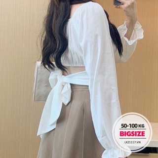 Áo croptop nơ lưng bigsize ảnh thật (55-90kg)