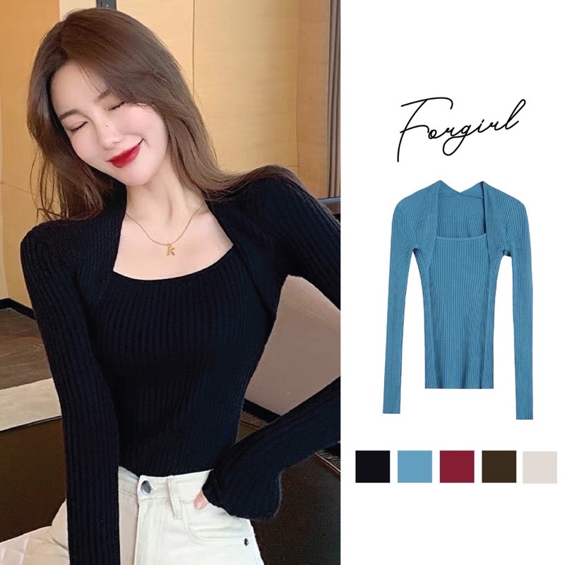 Áo Len Tăm Cổ Vuông ôm body full 7 màu thời trang | BigBuy360 - bigbuy360.vn