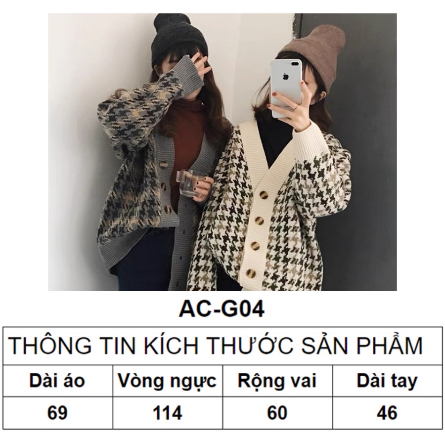 Áo khoác len  Cadigan họa tiết houndstooth, áo len khoác ngoài  Cảdigan Shop Haul  - AC-G04