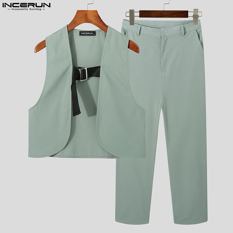 Bộ áo vest màu trơn + quần dài INCERUN thời trang nam tính