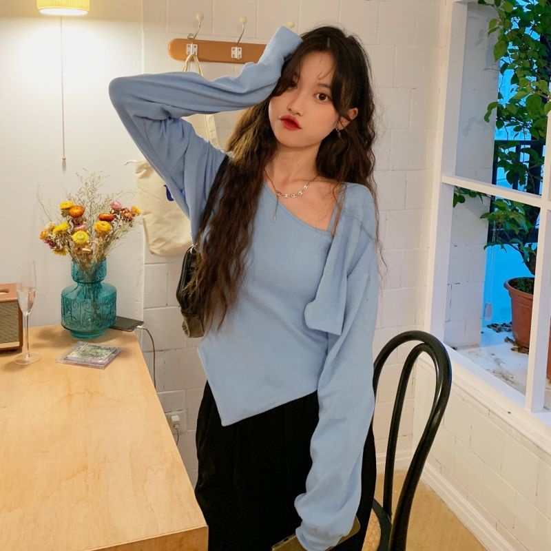 Bộ Áo Khoác + Áo Hai Dây Màu Sắc Trơn Quyến Rũ Thời Trang Mùa Thu