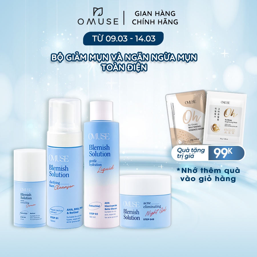 Bộ sản phẩm giảm mụn và ngăn ngừa mụn chuyên sâu OMUSE Blemish Solution Acne Correcting