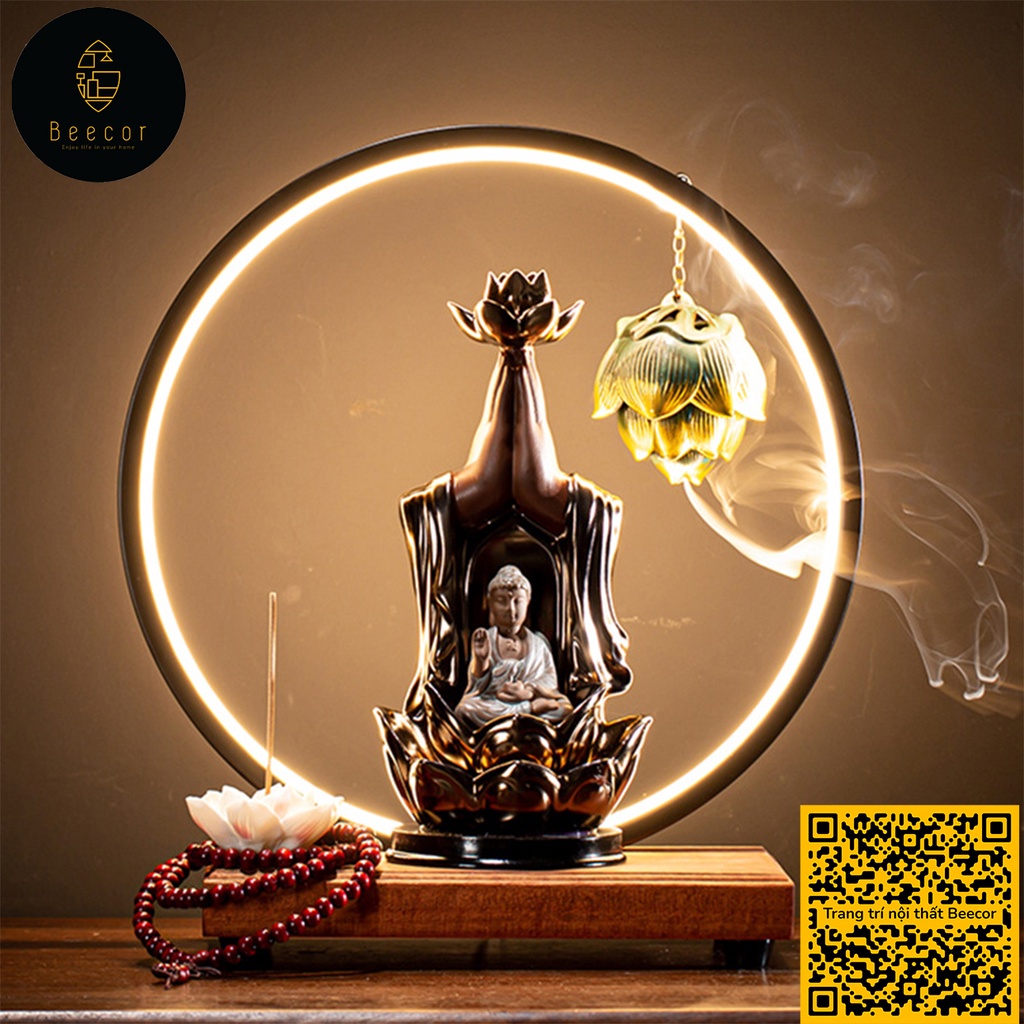Thác Khói Trầm Hương Quan Âm Ngồi Đài Sen Hàng Nhập Khẩu Cao Cấp, Tặng Kèm Nụ Trầm Hương Khói Ngược