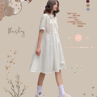 Đầm babydoll trắng trơn cổ polo