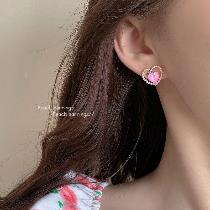 Đôi Khuyên Tai Hình Trái Tim Đính Ngọc Trai Thời Trang Cho Nữ