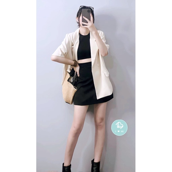SET 3 MÓN : ÁO VEST KEM + ÁO BA LỖ + CHÂN VÁY ĐEN SIÊU HOT