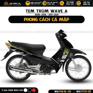 Tem trùm wave 100 110 cá mập cực chất | wat-05 | tem decal dán xe wave alpha chất liệu cao cấp màu trắng đen đỏ