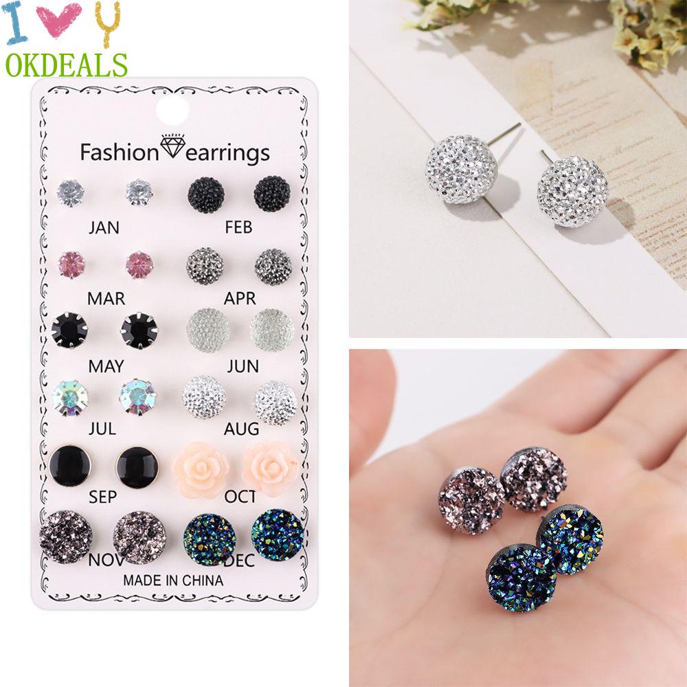 Bộ 12 Đôi Bông Tai Xỏ Lỗ Hình Tròn Thời Trang Dành Cho Nữ|Đám Cưới