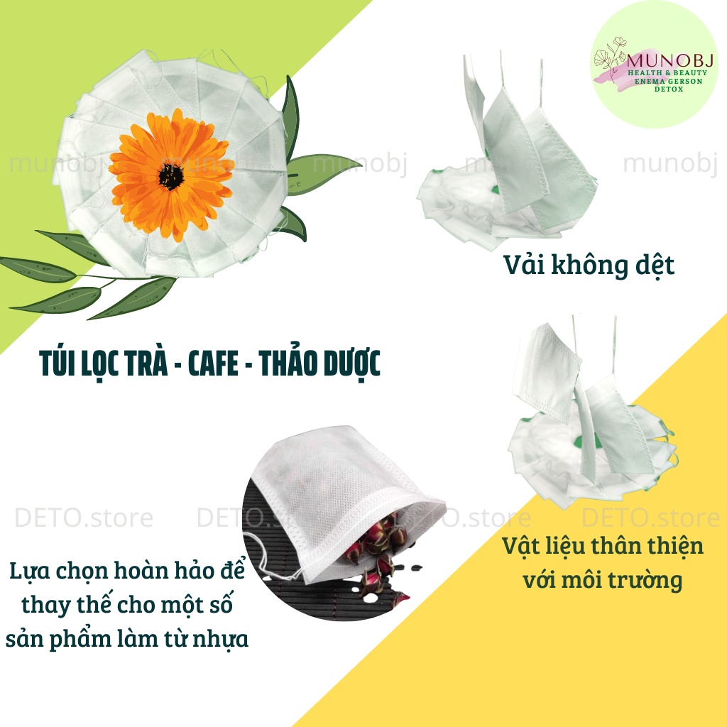 Set 100 chiếc túi lọc trà, cà phê 6*8cm dùng 1 lần có dây rút bằng vải không dệt