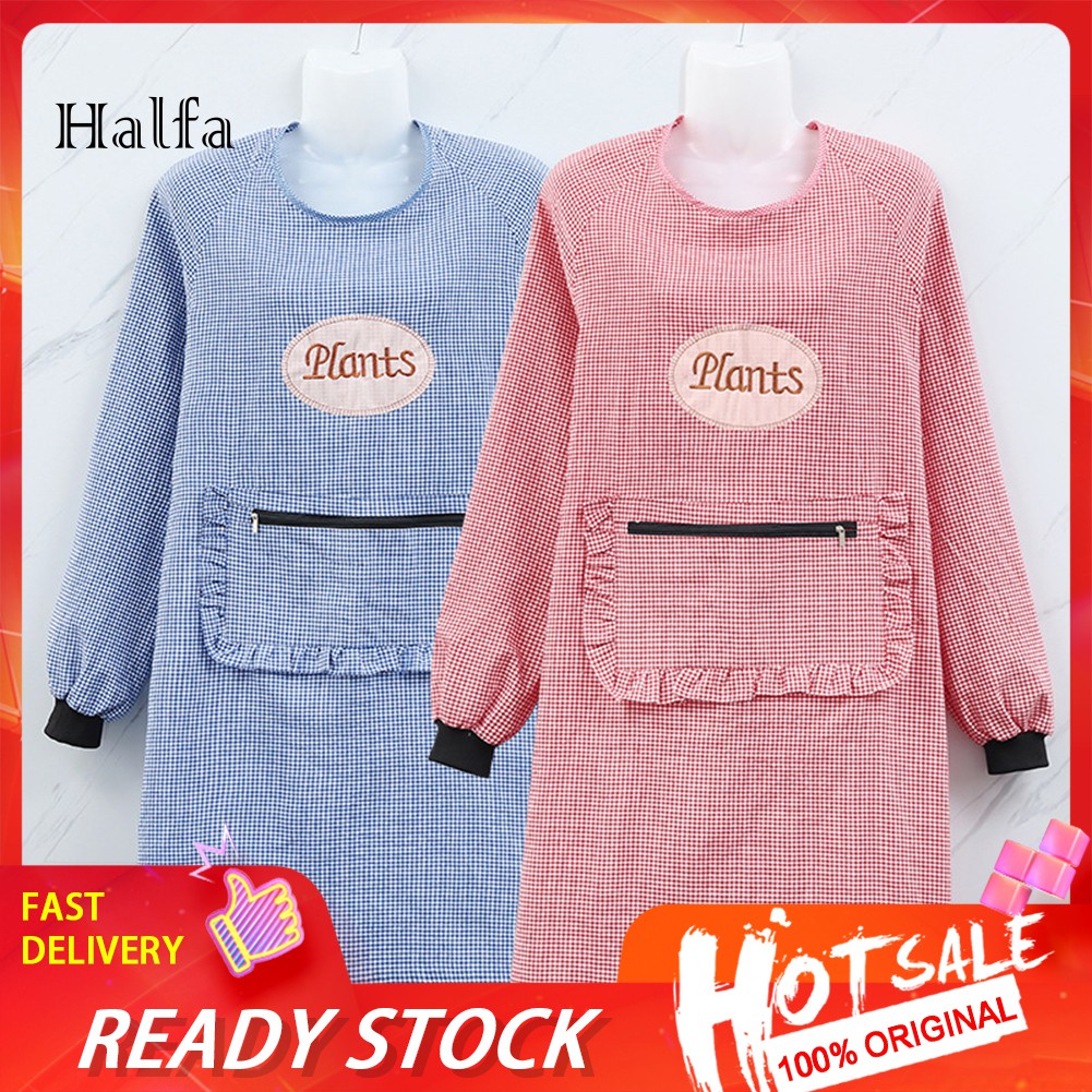 Tạp dề cotton thiết kế tay dài bảo vệ toàn diện độc đáo cho nữ