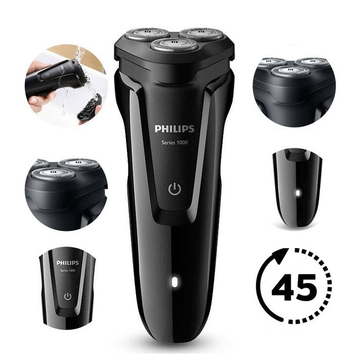 Máy cạo râu cao cấp Philips Shaver series 1000, 3 lưỡi tự mài, cạo khô và cạo ướt - Hàng chính hãng - Bảo hành 2 năm