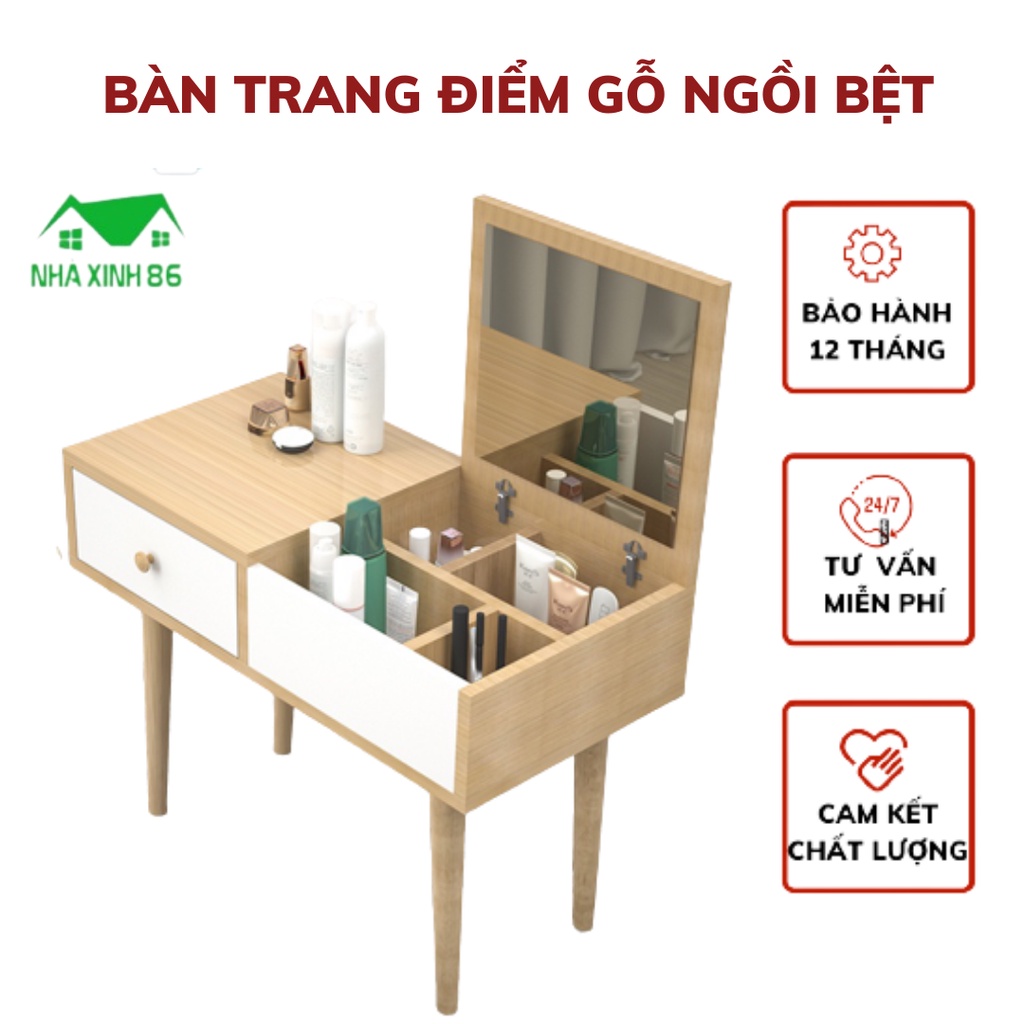 Bàn trang điểm ngồi bệt có gương gấp gọn chất liệu gỗ MDF phủ melanin cao cấp l Bàn trang điểm thấp có ngăn kéo, hộc tủ