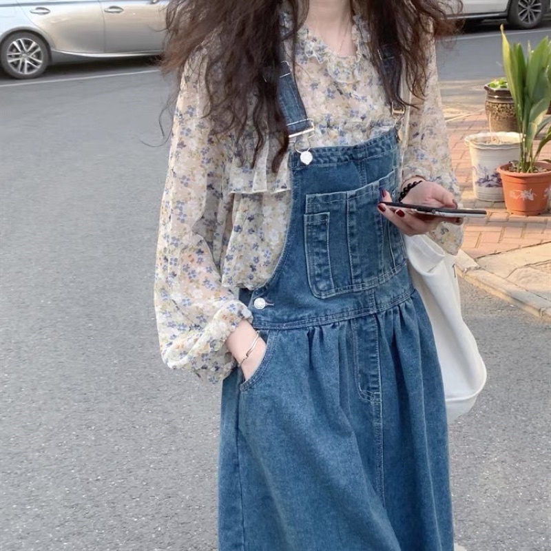 Set áo voan + váy yếm jeans bigsize order