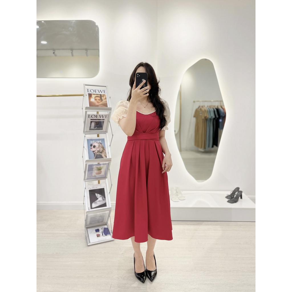 Đầm bigsize Nữ Tú Mỡ Đầm Bigsize Thiết Kế Tôn dáng Đầm xòe phối ngọc Đi làm dạo phố Đủ size 45-85kg DA0086