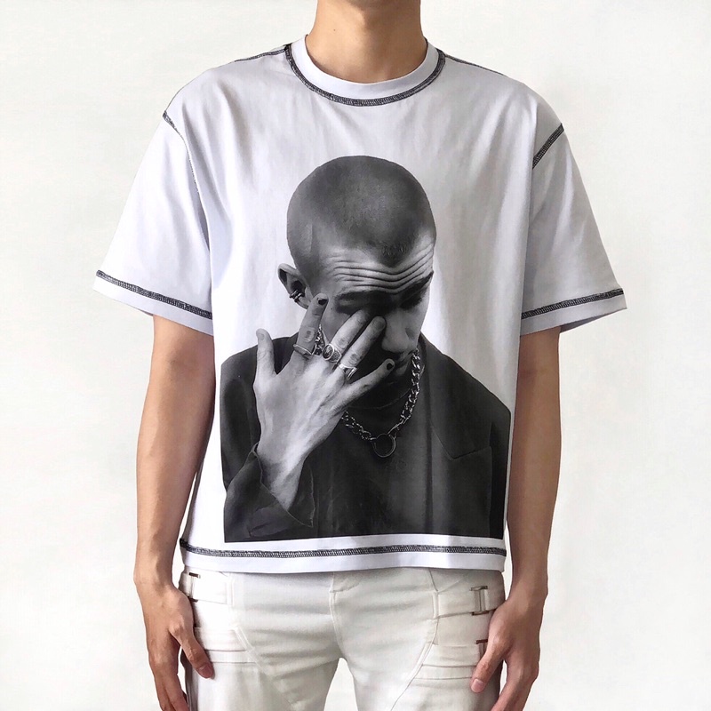 Áo thun trắng in hình form boxy 99PROJECT