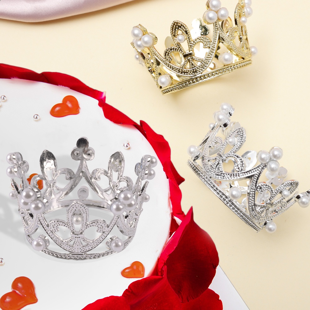 Vương Miện Công Chúa Mini Đính Ngọc Trai Pha Lê Trang Trí Bánh Kem Tiệc Cưới Sinh Nhật