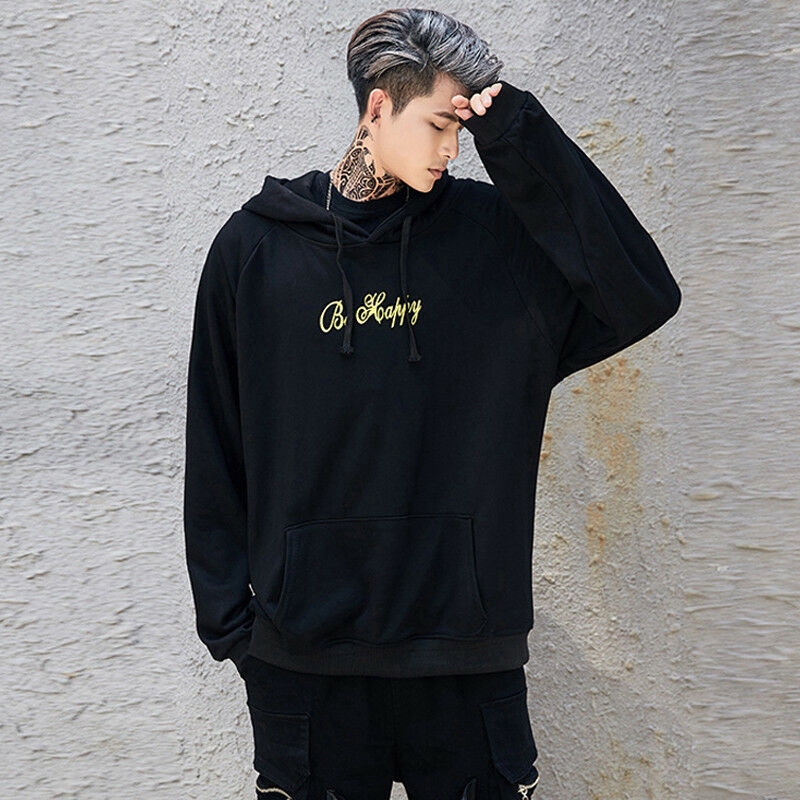 Áo hoodie dáng rộng in hình mặt cười cho nam
