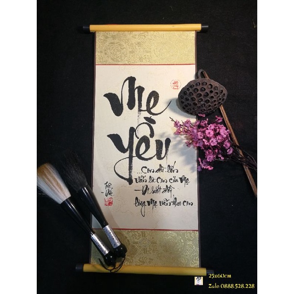 Tranh thư pháp chữ Mẹ Yêu 25x60cm