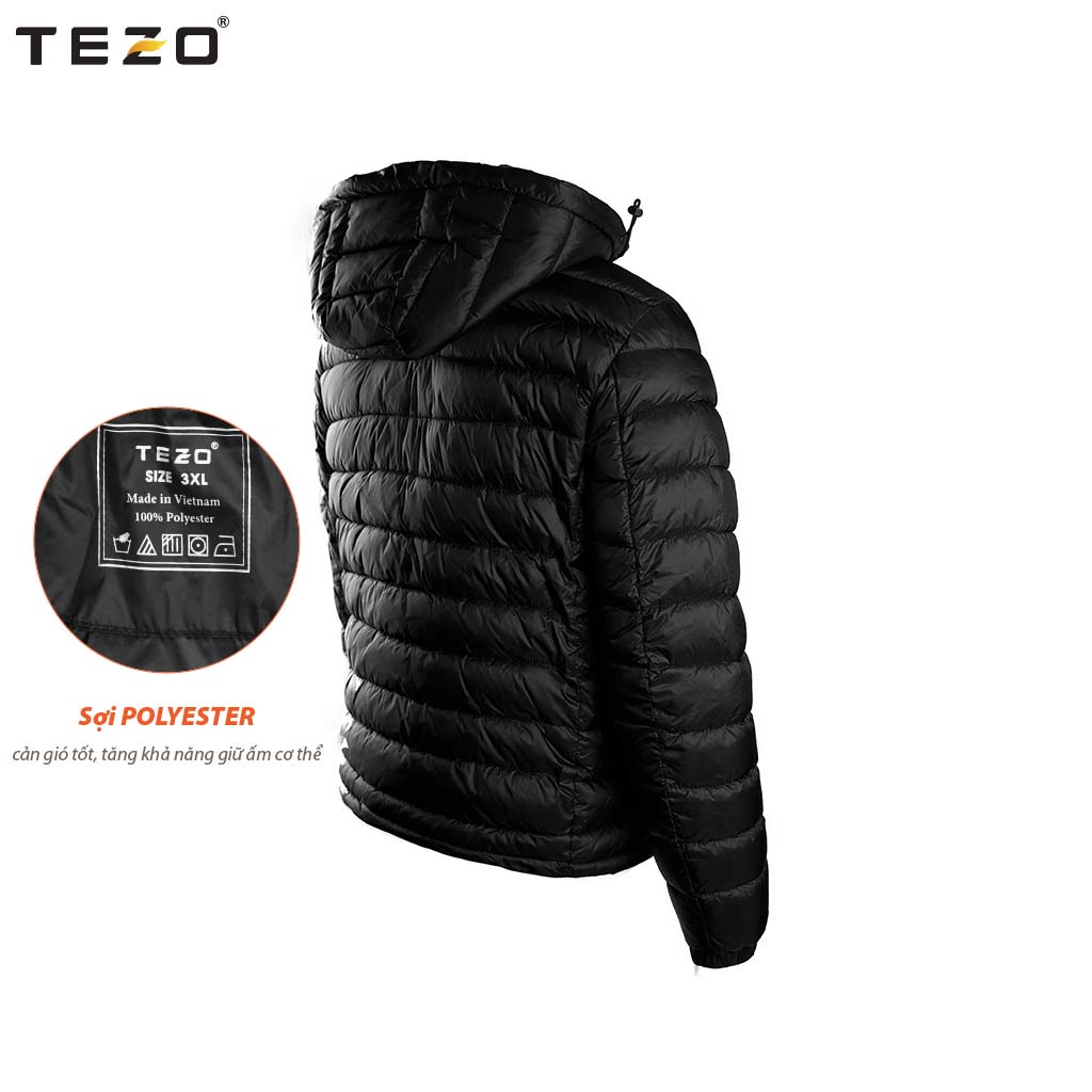 Áo phao nam TEZO, áo khoác nam siêu nhẹ có mũ mã 2110APSN01