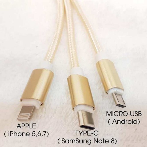 [Freeship] Dây Sạc điện thoại 3in1 gồm microUSB, lightning, Type-C siêu bền | Đầu Bọc Dù đa năng mã sản phẩm LY4606