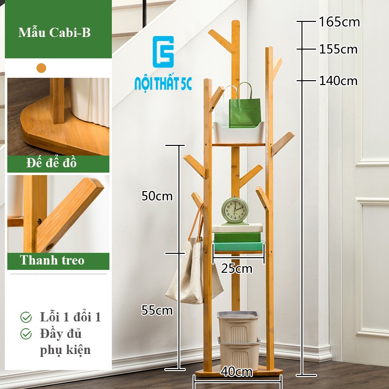 Giá treo quần áo, treo đồ hình cây Cabi-Shelf gỗ tre lắp ráp dễ dàng phong cách Hàn Quốc