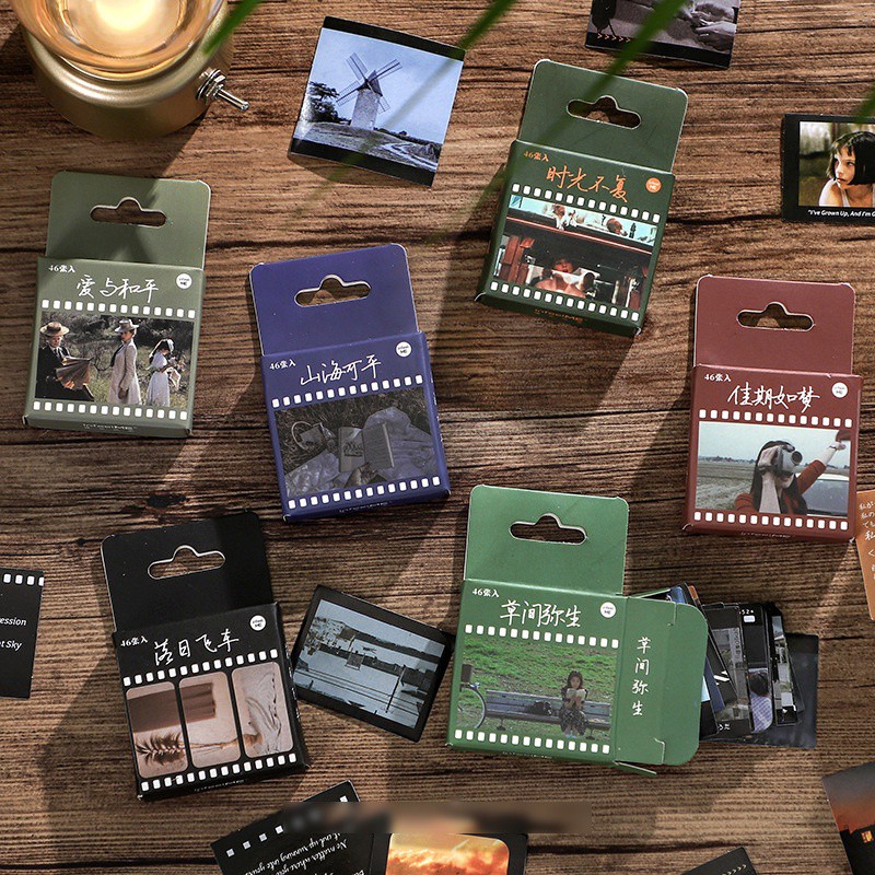 Hộp 46 chiếc sticker PHONG CẢNH CUỘC SỐNG ĐƯỢM BUỒN nhẹ nhàng vintage trang trí góc học tập, bullet journal