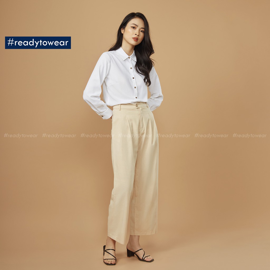 Quần ống suông nữ cạp cao - quần cullotes ống xuông rộng dài lưng cao công sở - linen pants trousers Q01 | BigBuy360 - bigbuy360.vn