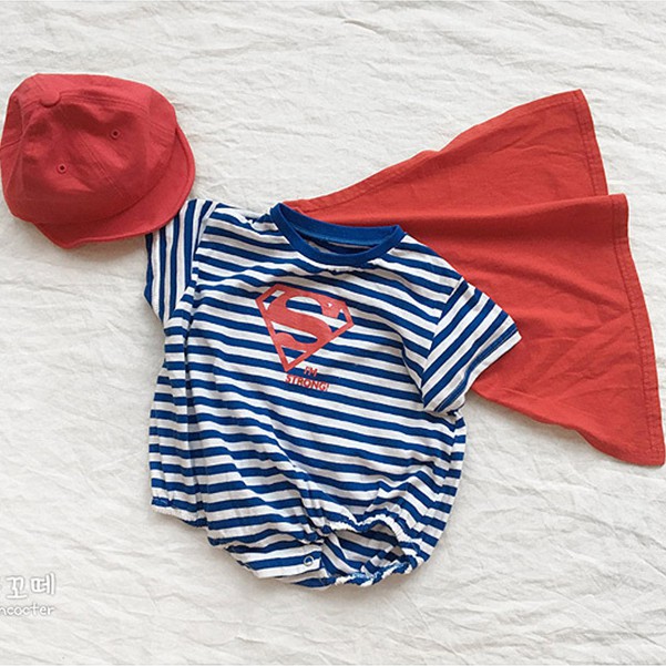 Bộ Áo Liền Quần Ngắn Tay Kẻ Sọc Hàn Quốc Cho Bé Trai Và Bé Gái