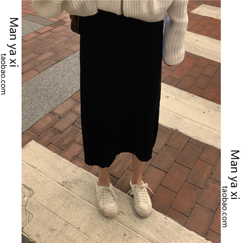 Chân Váy Dệt Kim Mỏng Lưng Cao Xẻ Tà Thời Trang Trẻ Trung | BigBuy360 - bigbuy360.vn