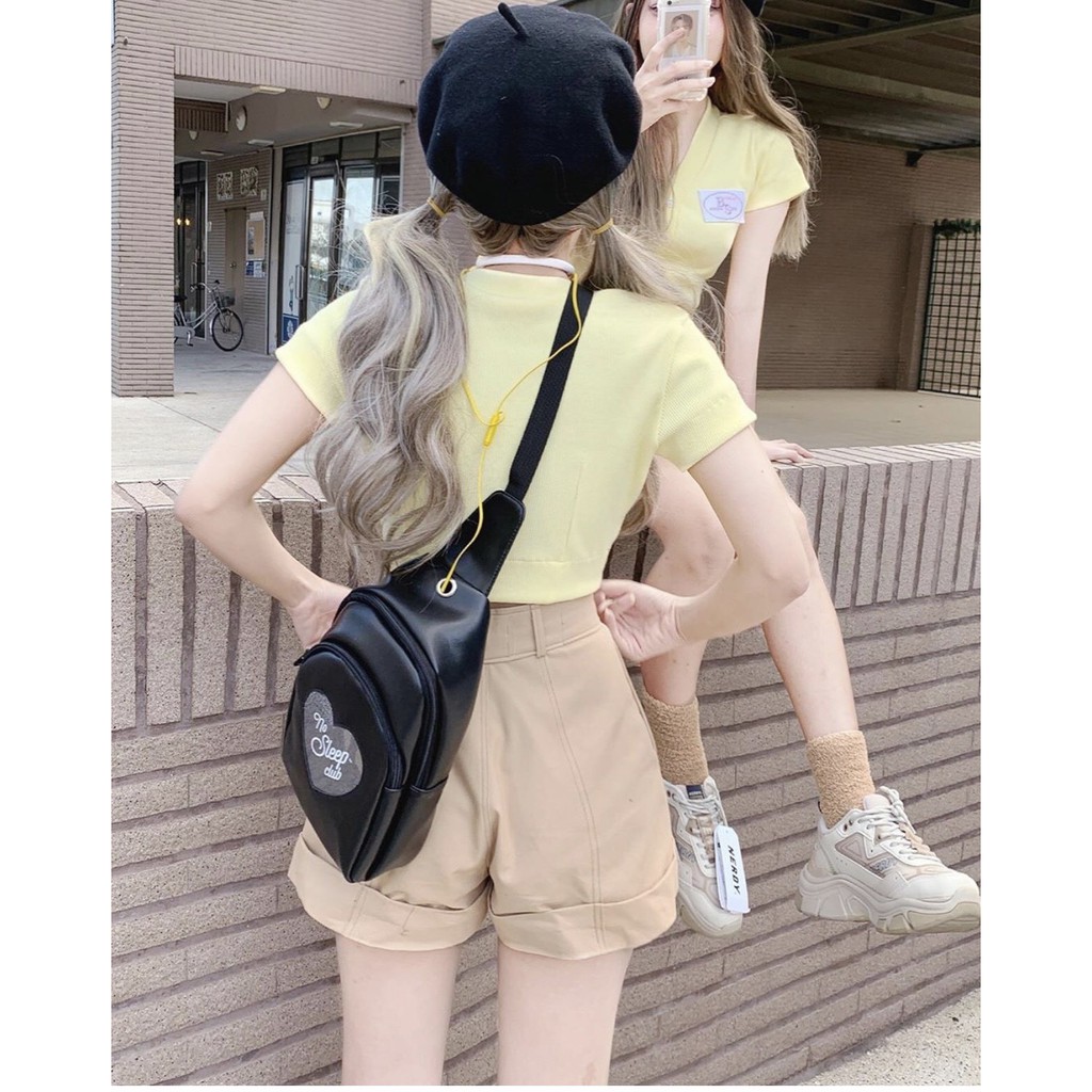Quần SHORT NỮ ỐNG RỘNG CẠP CAO BAE BANDAR KAKI TRƠN Màu HỒNG/XANH MINT/TAN/ĐEN SIÊU ĐẸP TÔN DÁNG TOP Store