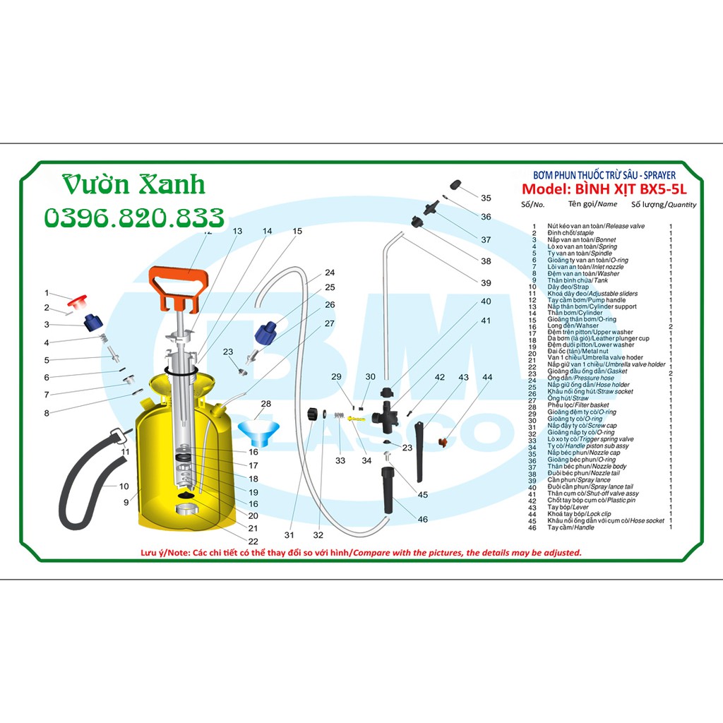 Bình phun xịt tưới 5 lít Bình Minh