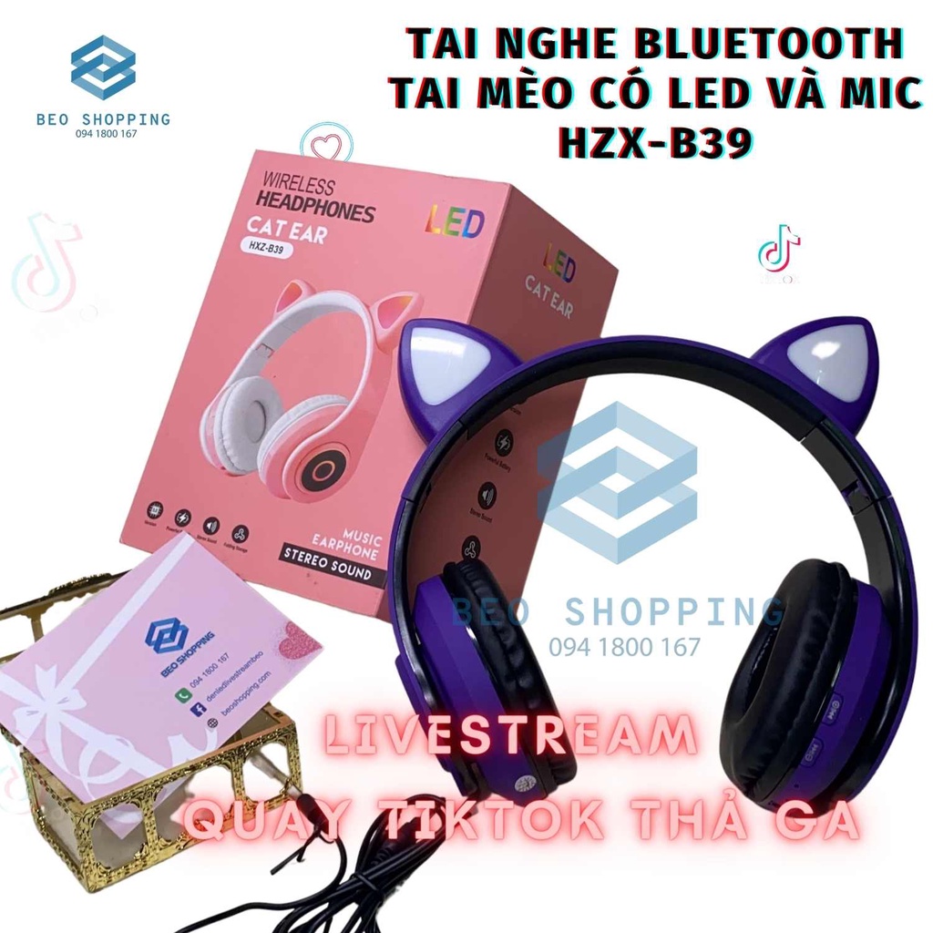 Tai Nghe Bluetooth tai mèo Chụp Tai Không Dây Có Mic Headphone Bluetooth Dễ Thương Âm Thanh Nổi Hifi Bas