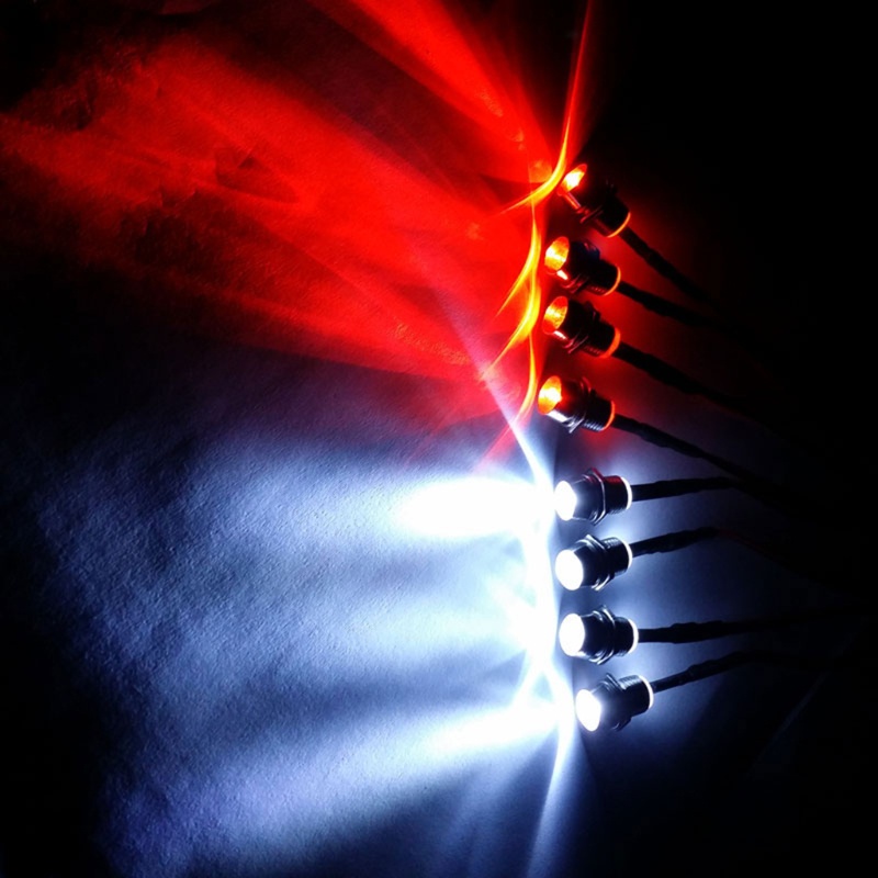 Dây Đèn LED 8 Bóng 5MM Ánh Sáng Trắng / Đỏ Kèm Điều Khiển Từ Xa Cho Xe Hơi R / C Tỉ Lệ 1 / 10 Sc