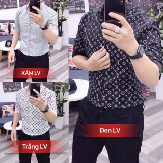 Áo sơ mi lụa nam họa tiết cao cấp ba màu xám/trắng/đen