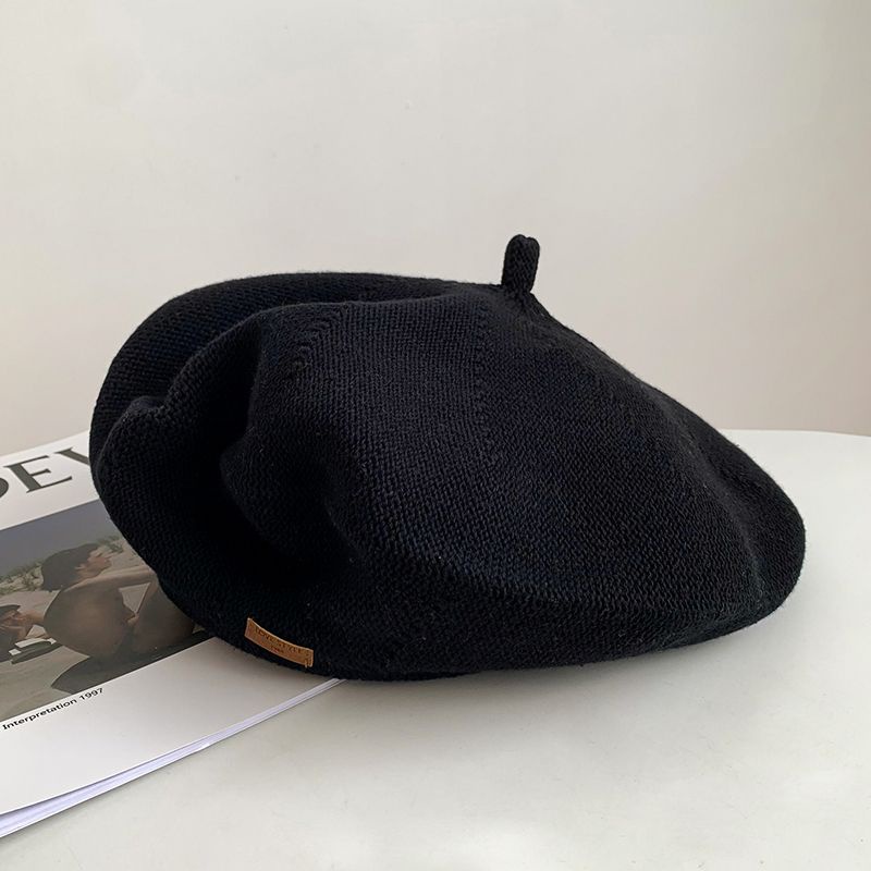 Mũ Beret Dệt Kim Màu Xanh Lam Hồ Dệt Kim ins Influencer Showing Face Phong Cách Họa Sĩ Nhật Bản Cho Nữ