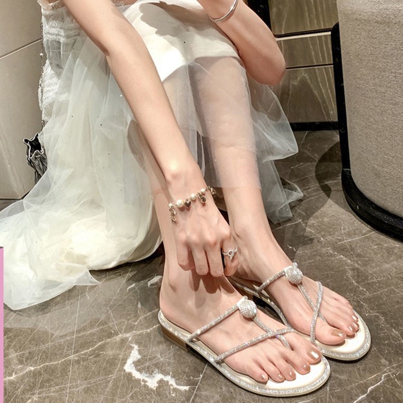 Dép Sandal Đế Bằng Đính Đá Chống Mòn Thời Trang Mùa Hè Mới Cho Nữ