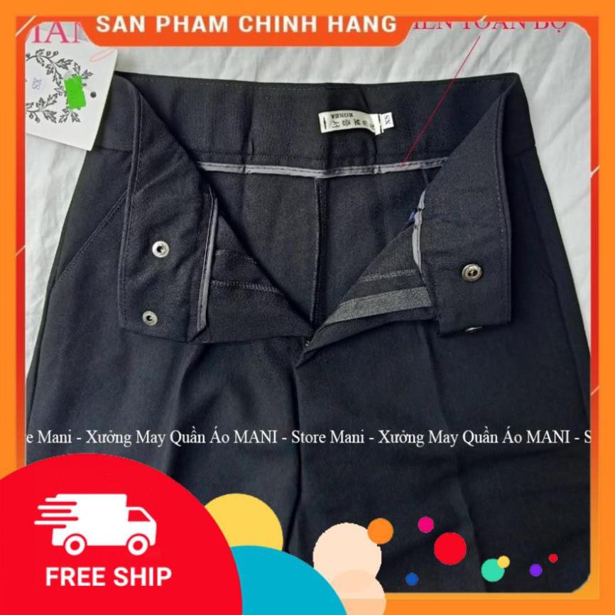 Quần Baggy nữ công sở cạp cao - Chất vải tuyết mưa màu đen - Phối 2 cúc bấm - Form dáng chuẩn đẹp